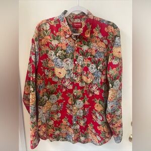 Supreme New York Cotton Button Up Red Floral SS14 L/S Shirt Top Size L